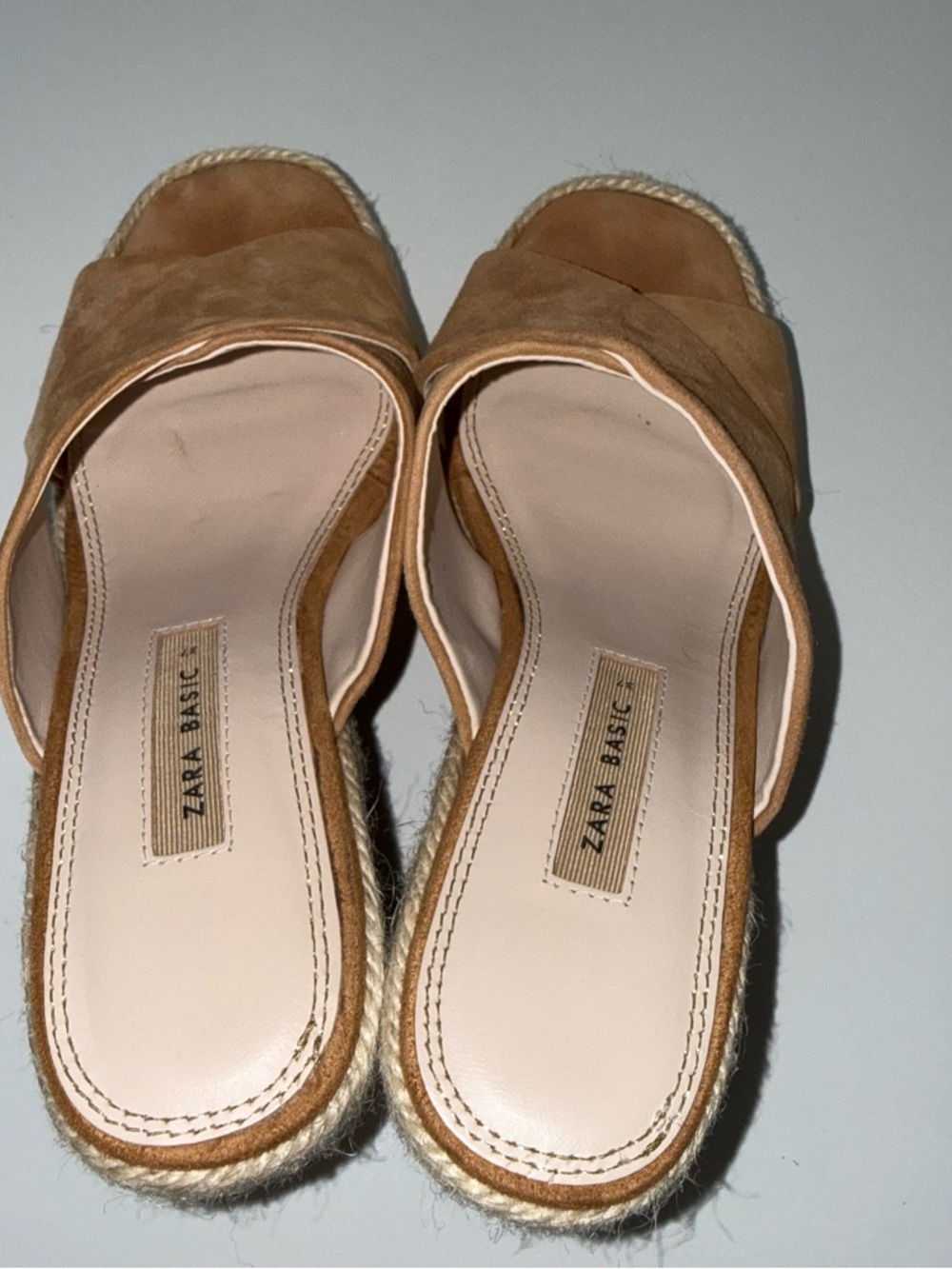 Zara Tan Suede Espadrille Wedge Slides size 37 / 7 - Picture 3 of 5
